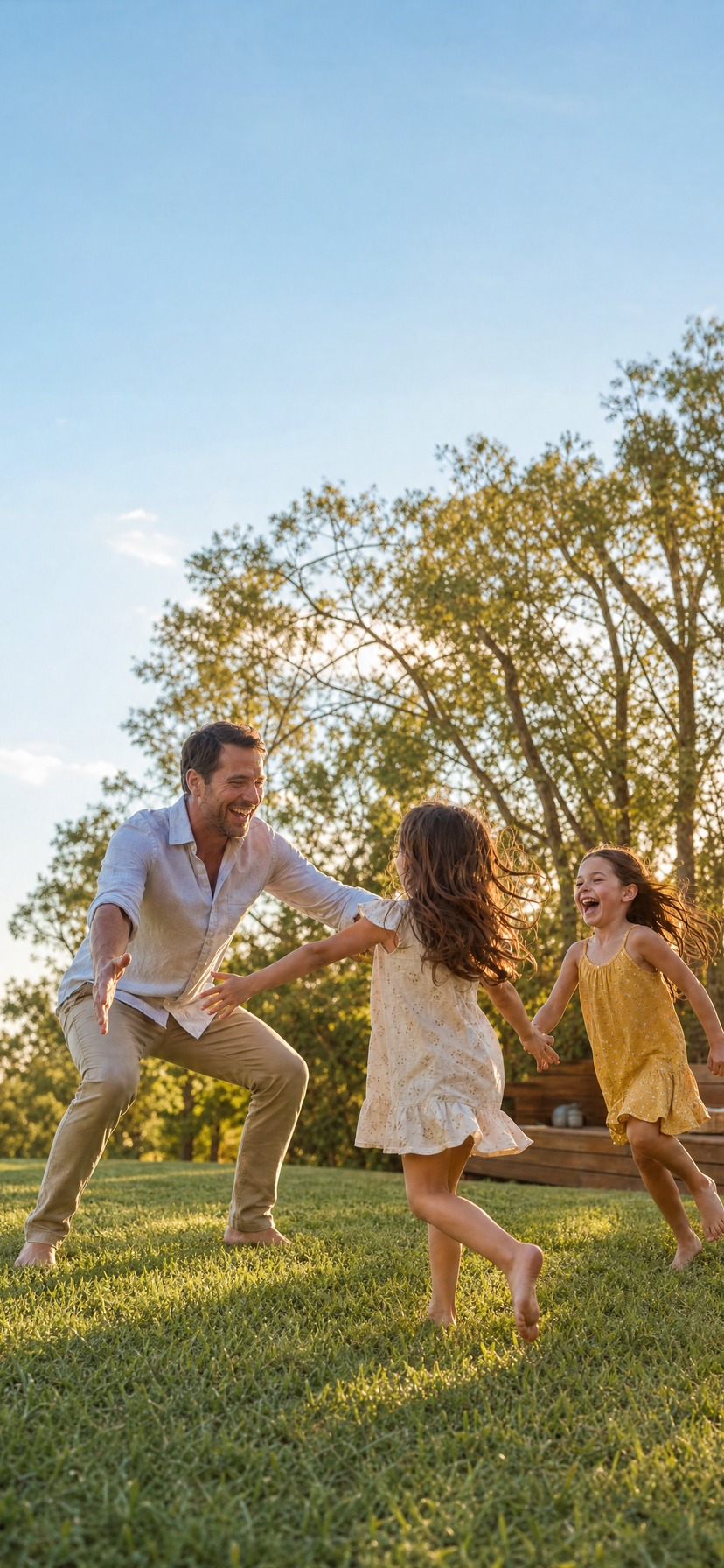 Father playing with his children outdoors